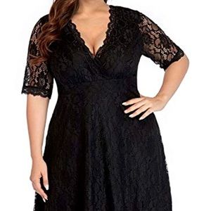 Plus Size Lace V neck cocktail dress Black